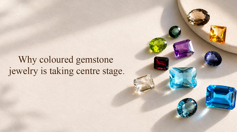 Coloured gemstone jewellery editorial image