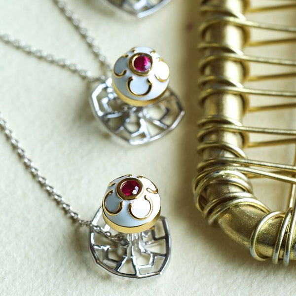 Amyn White Enamel Ruby Buttons image 1