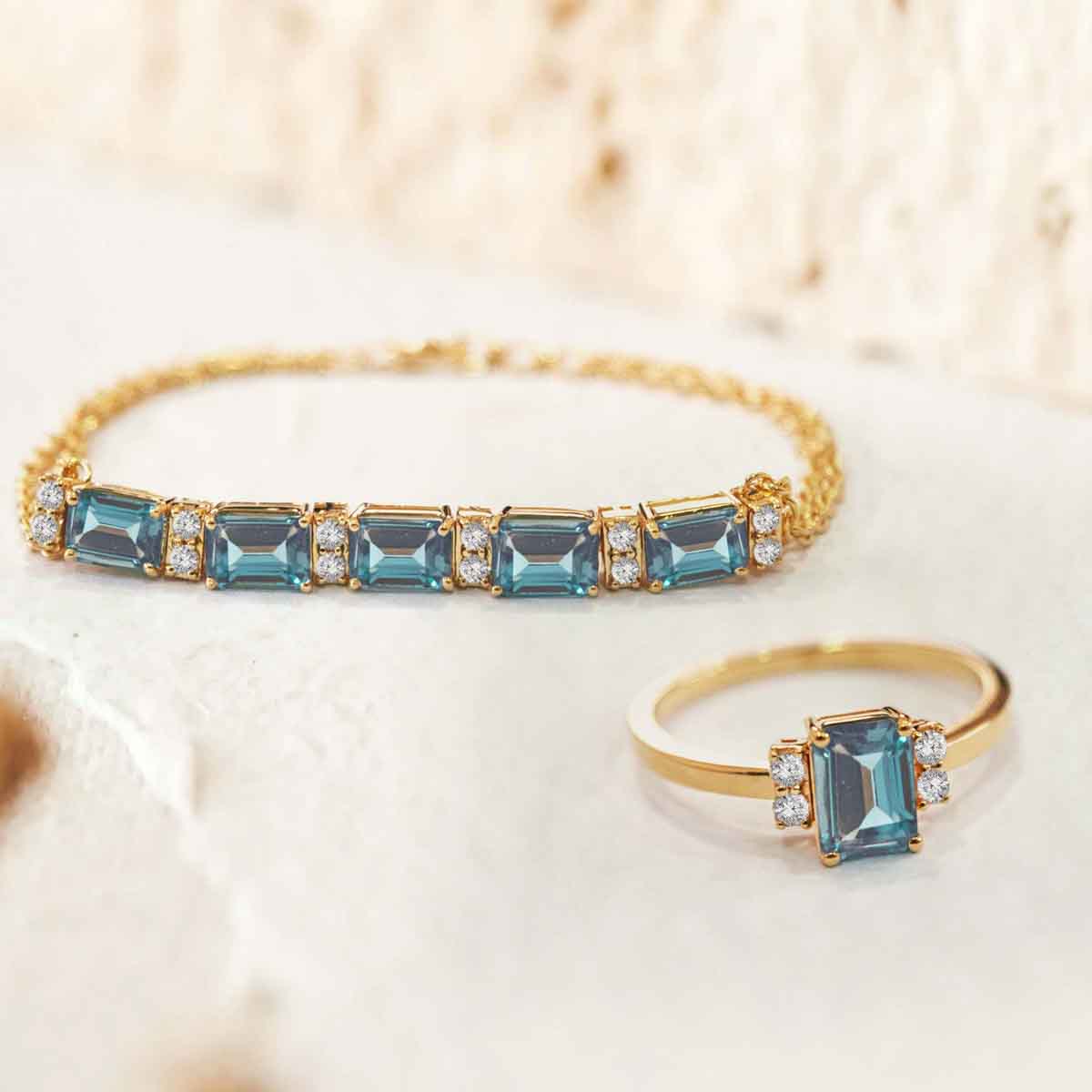 Nella Teal Topaz Chain Bracelet & Ring Set image 1