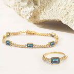 Nikki Teal Topaz Tennis Bracelet & Ring Set image 1