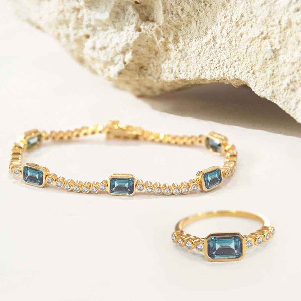 Nikki Teal Topaz Tennis Bracelet & Ring Set image 1