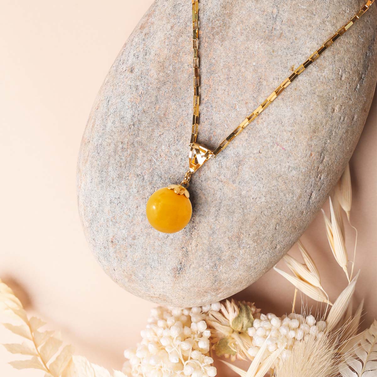 Yellow Amber Pendant And Earring Set image 0