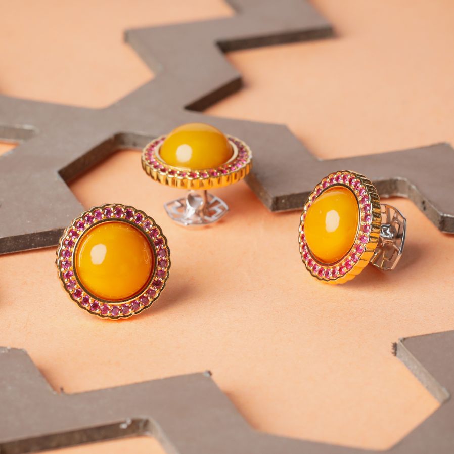 Big Amber Ruby Buttons / Cufflinks image 0