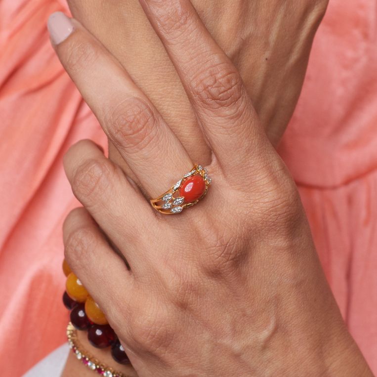 Jamila Coral Ring detail view